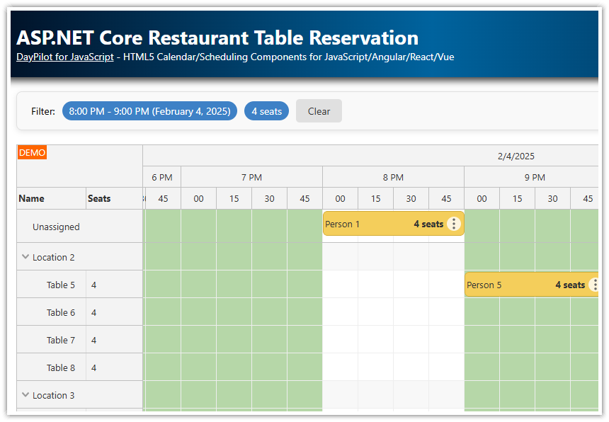 ASP.NET Core Restaurant Table Reservation